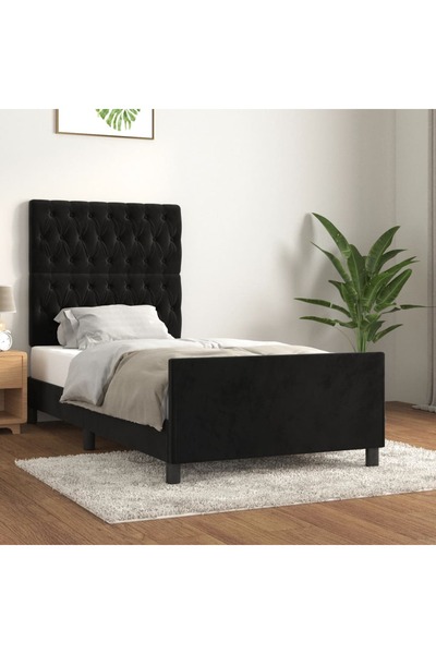 Concept Cadru de pat cu tăblie, negru, 90x190 cm, catifea