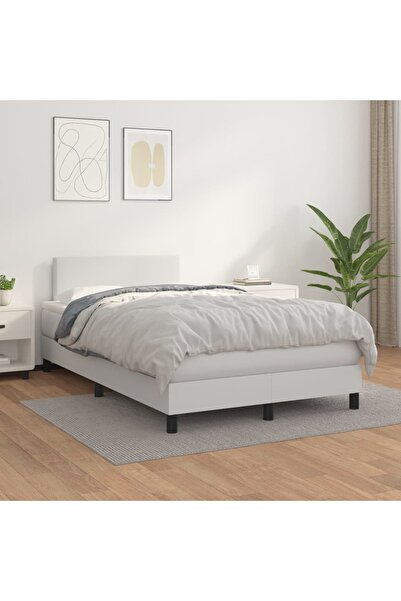 Concept Pat box spring cu saltea, alb, 120x200 cm, piele ecologică