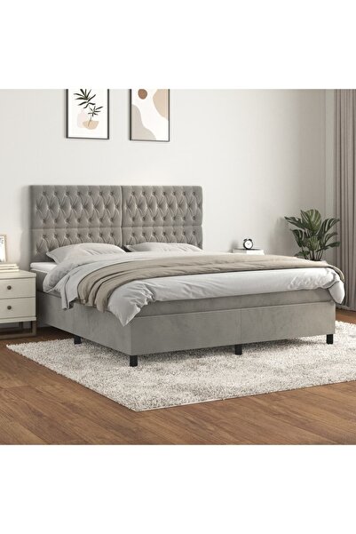 Concept Pat box spring cu saltea, gri deschis, 180x200 cm, catifea