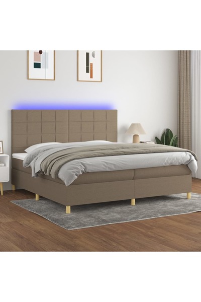 Concept Pat cu arcuri, saltea și LED, gri taupe, 200x200 cm, textil