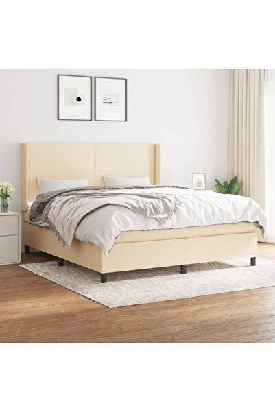 Concept Pat box spring cu saltea, crem, 160x200 cm, material textil