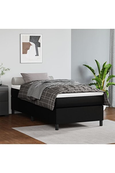 Concept Pat box spring cu saltea, negru, 80x200 cm, piele ecologică