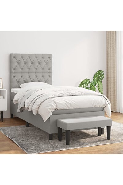 Concept Pat continental cu saltea, gri deschis, 80x200 cm, textil