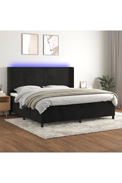 Concept Pat cu arcuri, saltea și LED, negru, 200x200 cm, catifea