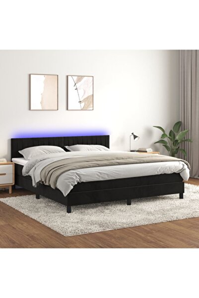 Concept Pat cu arcuri, saltea și LED, negru, 160x200 cm, catifea