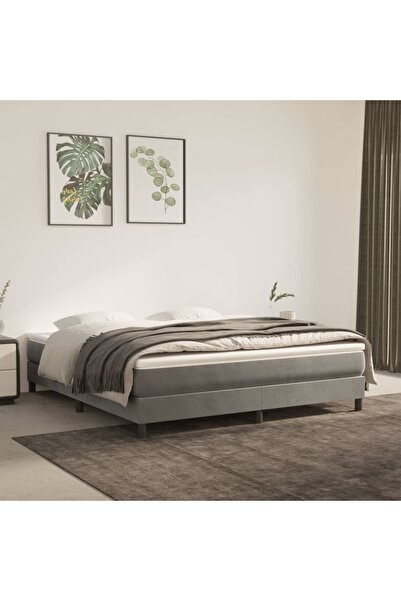 Concept Pat box spring cu saltea, gri deschis, 160x200 cm, catifea