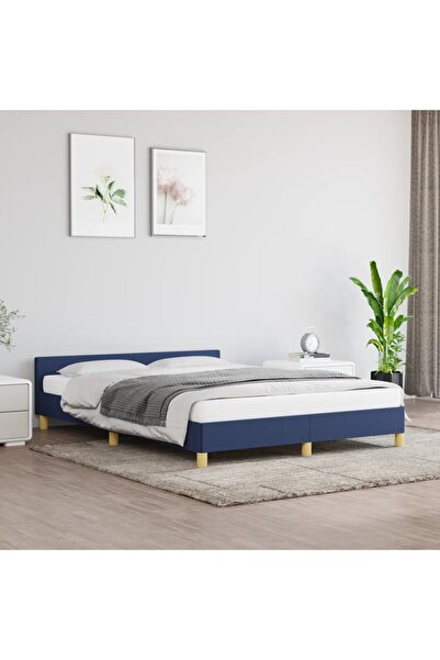 Concept Cadru de pat cu tăblie, albastru, 140x190 cm, textil