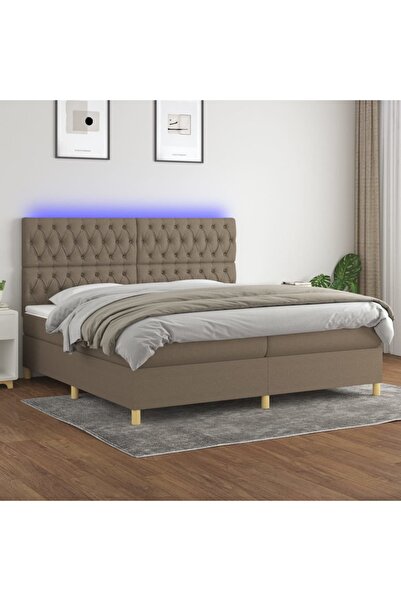Concept Pat cu arcuri, saltea și LED, gri taupe, 200x200 cm, textil
