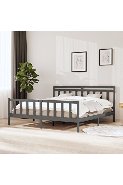 Concept Cadru de pat, gri , 200x200 cm, lemn masiv