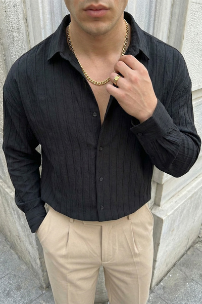 Livio Ferri Maze Premium Oversized Men's Shirt Textured Striped