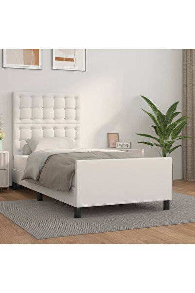 Concept Cadru de pat cu tăblie, alb, 90x200 cm, piele ecologică