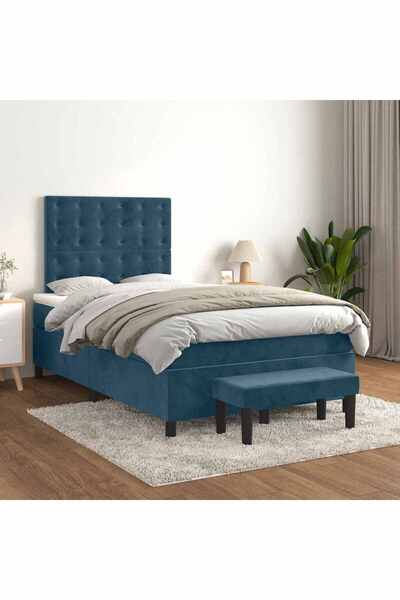 Concept Pat box spring cu saltea, albastru închis, 120x200 cm, catifea
