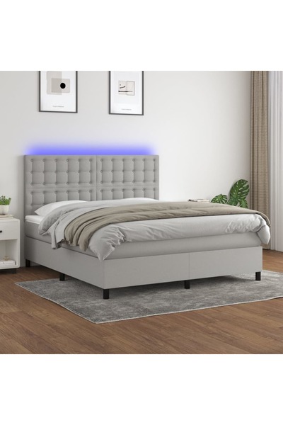 Concept Pat cu arcuri, saltea și LED, gri deschis, 180x200 cm, textil