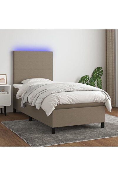 Concept Pat cu arcuri, saltea și LED, gri taupe, 90x200 cm, textil