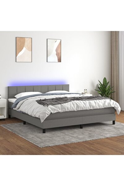 Concept Pat cu arcuri, saltea și LED, gri închis, 180x200 cm, textil