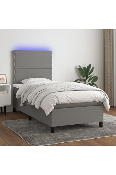 Concept Κρεβάτι με ελατήρια, στρώμα και LED, σκούρο γκρι, 100x200 cm, ύφασμα