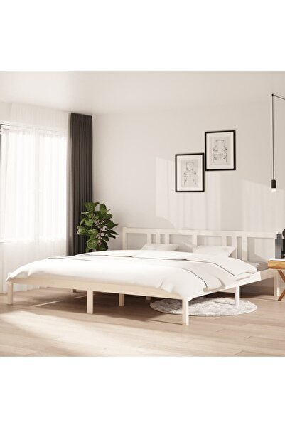 Concept Cadru de pat, alb, 200x200 cm, lemn masiv de pin