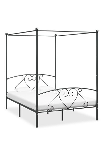 Concept Σκελετός κρεβατιού με ουρανό, γκρι, 140 x 200 εκ., μεταλλικός