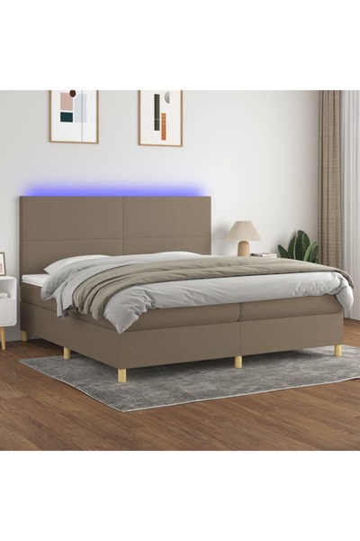 Concept Pat cu arcuri, saltea și LED, gri taupe, 200x200 cm, textil