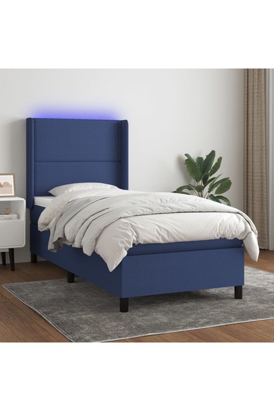 Concept Pat cu arcuri, saltea și LED, albastru, 120x200 cm, textil