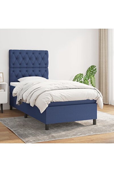 Concept Pat box spring cu saltea, albastru, 80x200 cm, textil