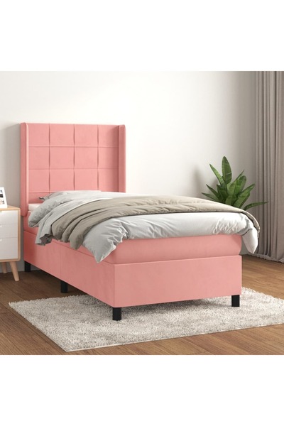 Concept Pat box spring cu saltea, roz, 90x200 cm, catifea