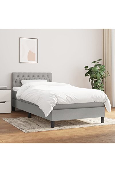 Concept Pat box spring cu saltea, gri deschis, 90x190 cm, textil