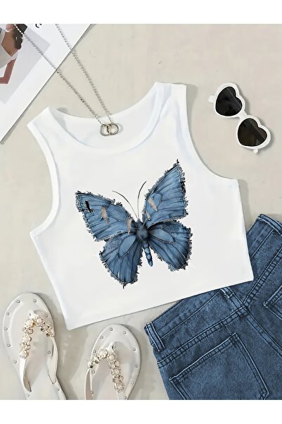 GALASHOP Kelebek Patterned Printed Round Neck Women's Athlete Y2K Style