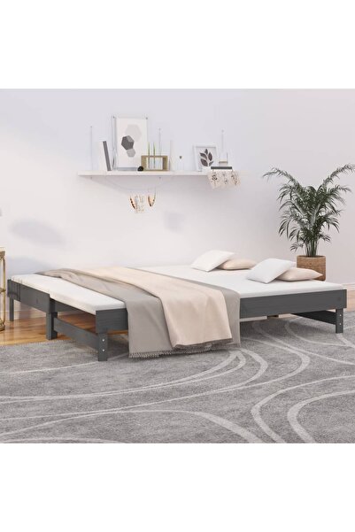 Concept Επεκτεινόμενο ανάκλιντρο, γκρι, 2x(100x200) εκ., μασίφ ξύλο πεύκου