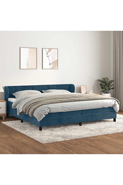 Concept Pat box spring cu saltea, albastru închis, 200x200 cm, catifea