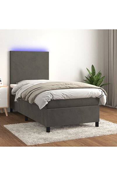 Concept Pat continental cu saltea și LED, gri închis, 80x200 cm catifea