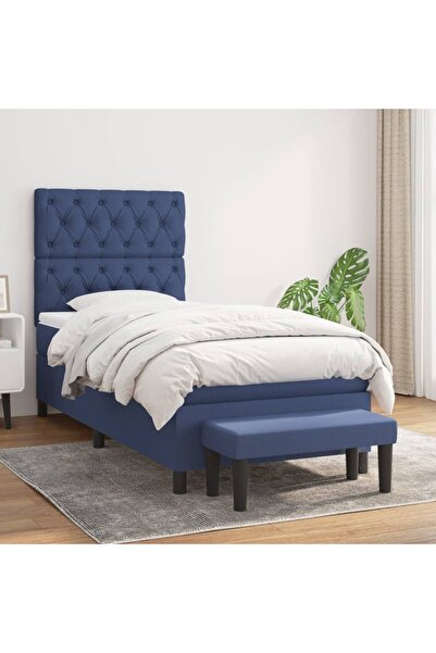 Concept Pat box spring cu saltea, albastru, 80x200 cm, textil