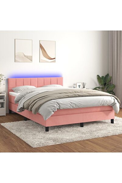 Concept Pat cu arcuri, cu saltea și LED, roz, 140x190 cm catifea