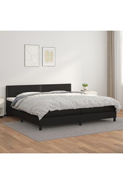 Concept Κρεβάτι με ελατήρια και στρώμα, μαύρο, 200x200 cm, οικολογικό Δερμάτινο