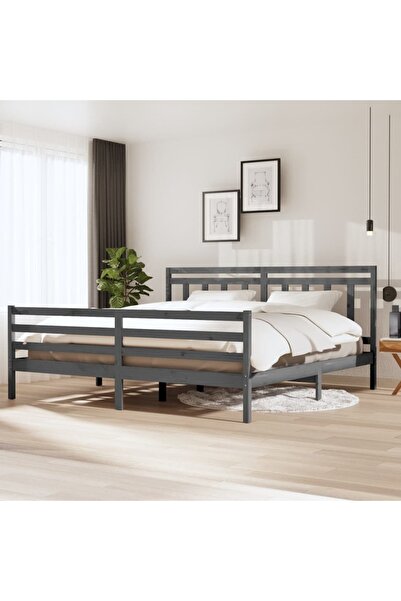 Concept Σκελετός κρεβατιού, γκρι, 200x200 εκ., μασίφ ξύλο