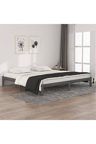 Concept Σκελετός κρεβατιού, γκρι, 200x200 εκ., μασίφ ξύλο πεύκου