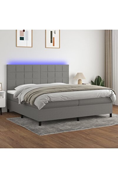 Concept Κρεβάτι με ελατήρια, στρώμα και LED, σκούρο γκρι, 200x200 cm, ύφασμα