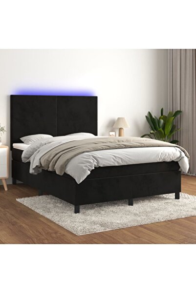 Concept Pat cu arcuri, saltea și LED, negru, 140x190 cm, catifea