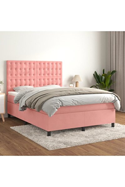 Concept Pat box spring cu saltea, roz, 140x190 cm, catifea
