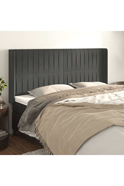 Concept Tăblie de pat cu aripioare gri închis 183x16x118/128 cm catifea