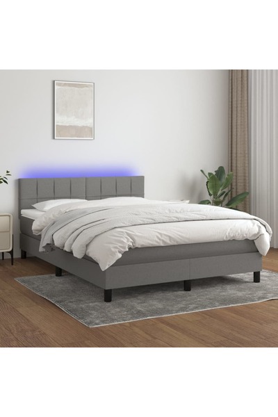 Concept Κρεβάτι με ελατήρια, στρώμα και LED, σκούρο γκρι, 140x200 cm, ύφασμα