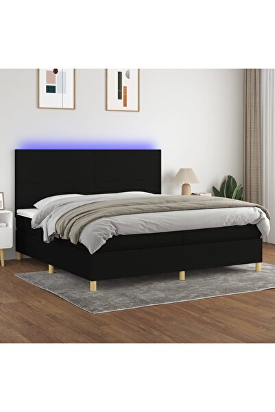 Concept Pat cu arcuri, saltea și LED, negru, 200x200 cm, textil