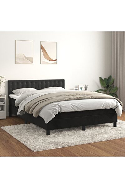 Concept Pat box spring cu saltea, negru, 140x190 cm, catifea