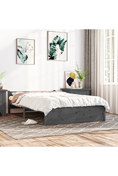 Concept Cadru de pat Double 4FT6, gri, 135x190 cm, lemn masiv