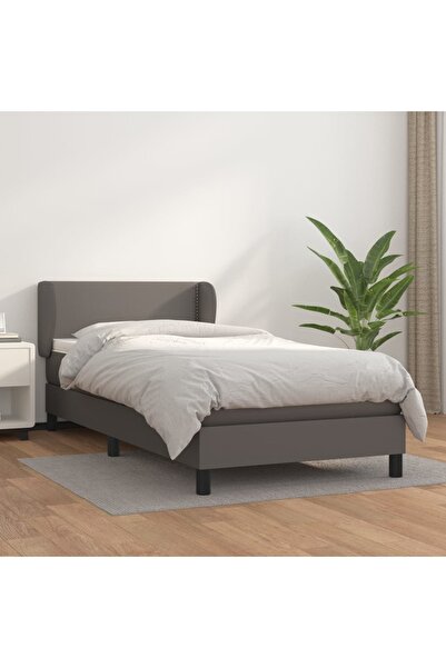 Concept Pat box spring cu saltea, gri, 100x200 cm, piele ecologică
