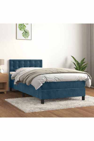 Concept Pat box spring cu saltea, albastru închis, 100x200 cm, catifea