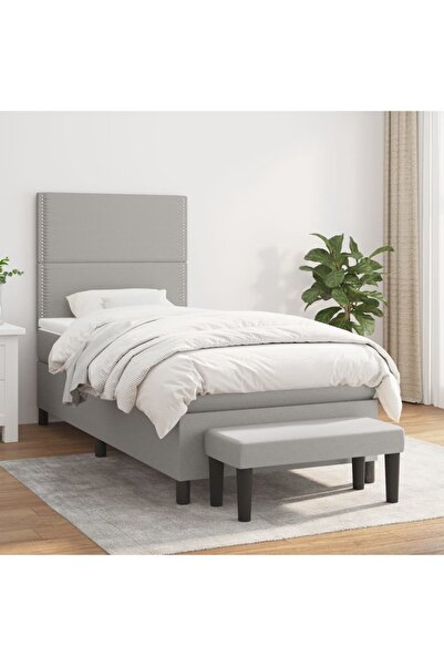 Concept Pat box spring cu saltea, gri deschis, 100x200 cm, textil