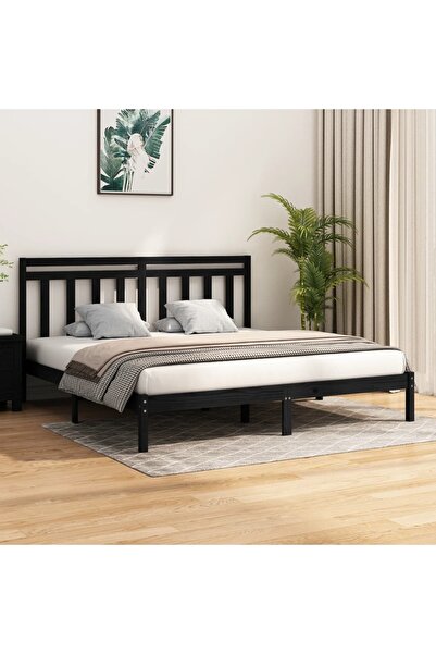 Concept Σκελετός κρεβατιού, μαύρο, 200x200 εκ., μασίφ ξύλο