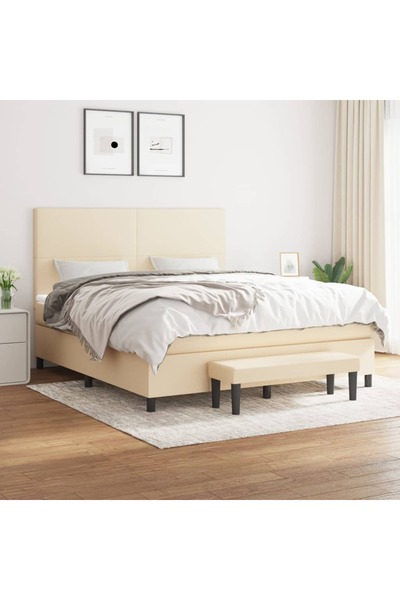 Concept Pat box spring cu saltea, crem, 160x200 cm, material textil