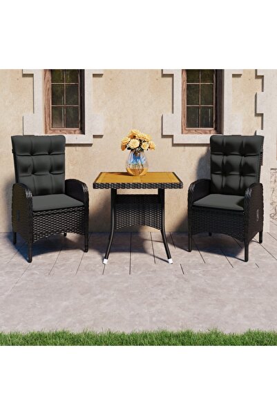 Concept Σετ επίπλων κήπου, 3 τεμάχια, μαύρο, πολυρατάν και ξύλο ακακίας
